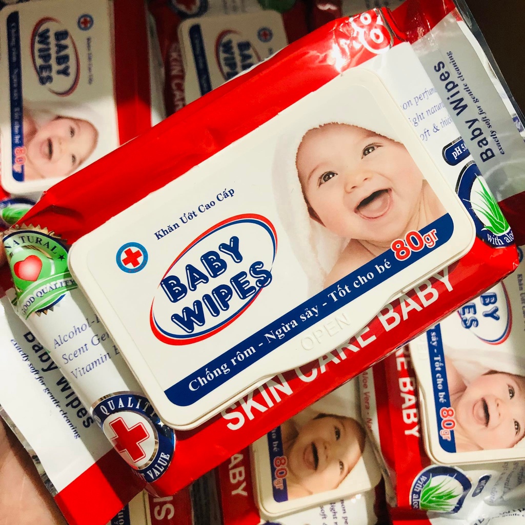 Khăn giấy ướt baby wipes chính hãng gói 80gr