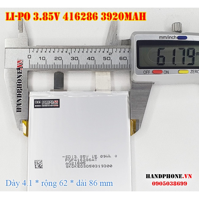 Pin Li-Po 3.85V 3920mAh 416286 (Lithium Polymer) cho Điện Thoại, Máy Tính Bảng, Tablet, Loa Bluetooth, Camera