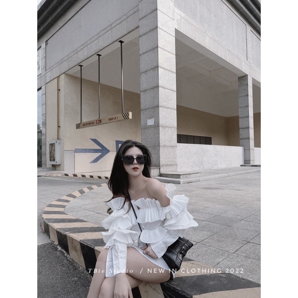 THUYBIESHOP | áo dập li trễ vai