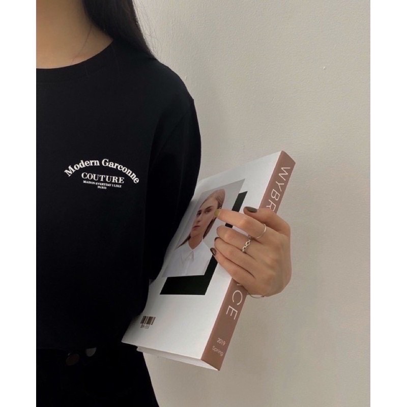 Áo thun Couture tay lỡ form rộng/ Đen - Trắng/ Nam nữ unisex