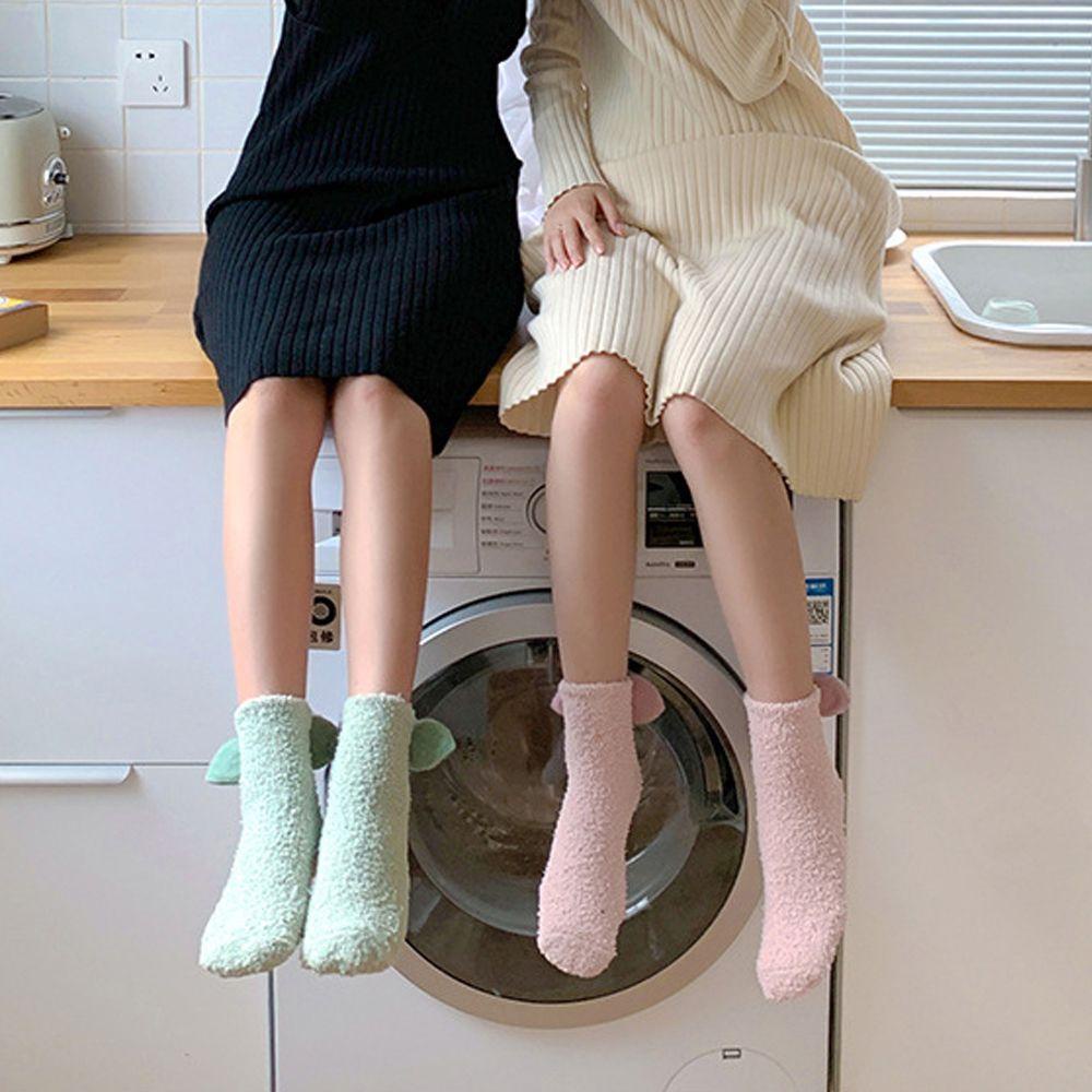 Vớ Ngủ Vải Lông Cừu San Hô Màu Trơn Đính Nơ Dễ Thương Cho Bạn Gái