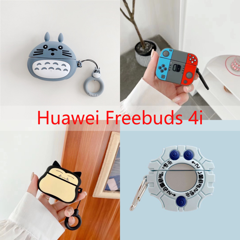 huawei freebuds 4i case cute game console cartoon pokémon earphone bluetooth soft cover with carabiner