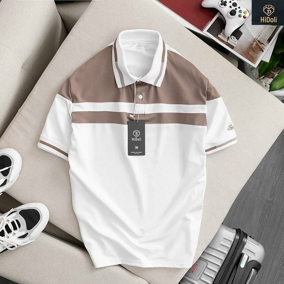Áo Polo nam ngắn tay chất cotton cá sấu kẻ ngang, áo thun có cổ phối màu co dãn phong cách Hàn Quốc - T&amp;T