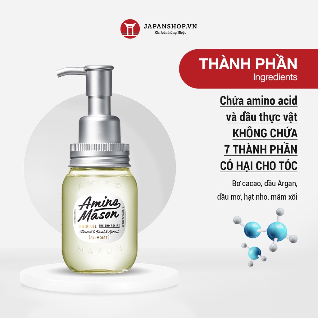 Tinh dầu dưỡng thiên nhiên phục hồi tóc hư tổn, tạo nếp Amino Mason 2nd Hair Oil EX 100ml made in Japan