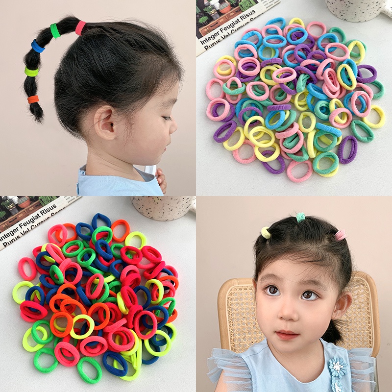 Set 100 Dây Buộc Tóc Nylon Co Giãn 2cm Màu Sắc Ngọt Ngào Phong Cách Công Chúa Cho Bé Gái