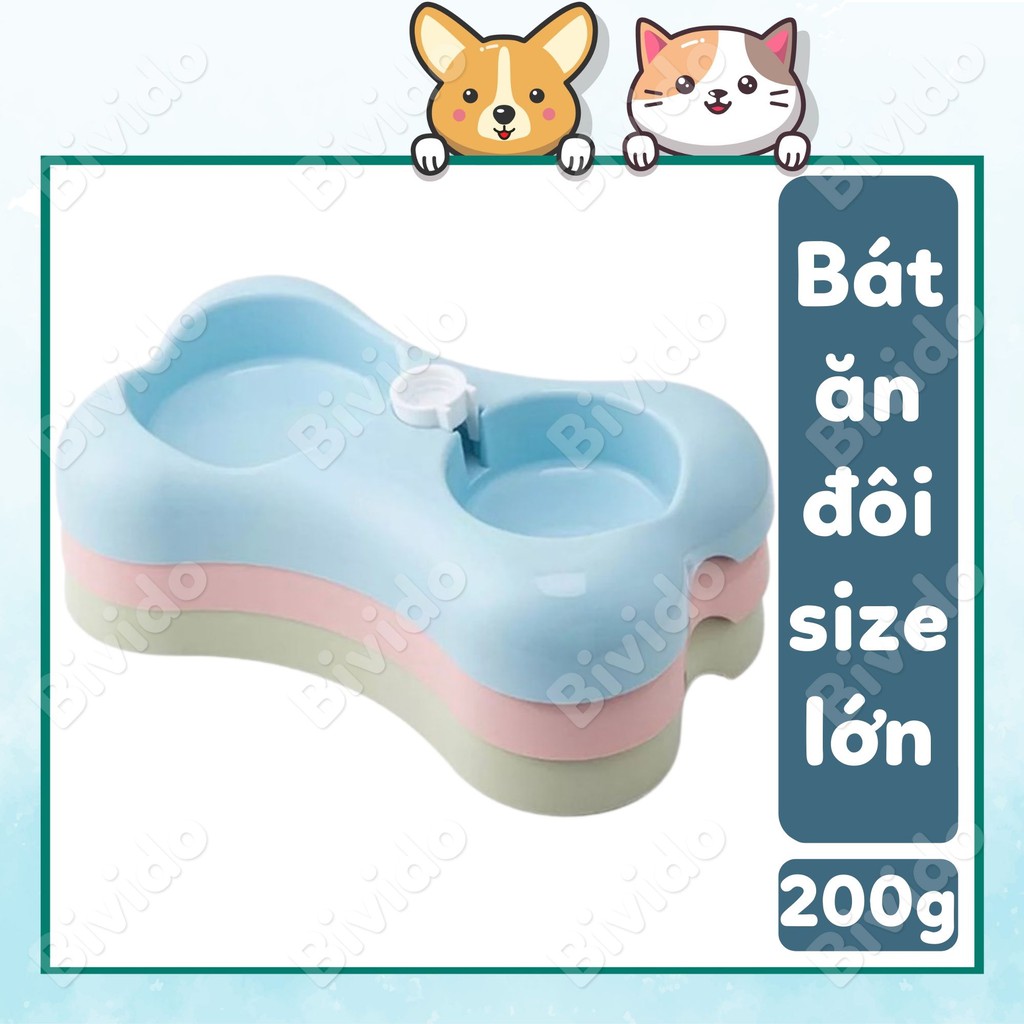 Bát ăn đôi chó mèo thú cưng hình xương size lớn bát 200g - Bivido