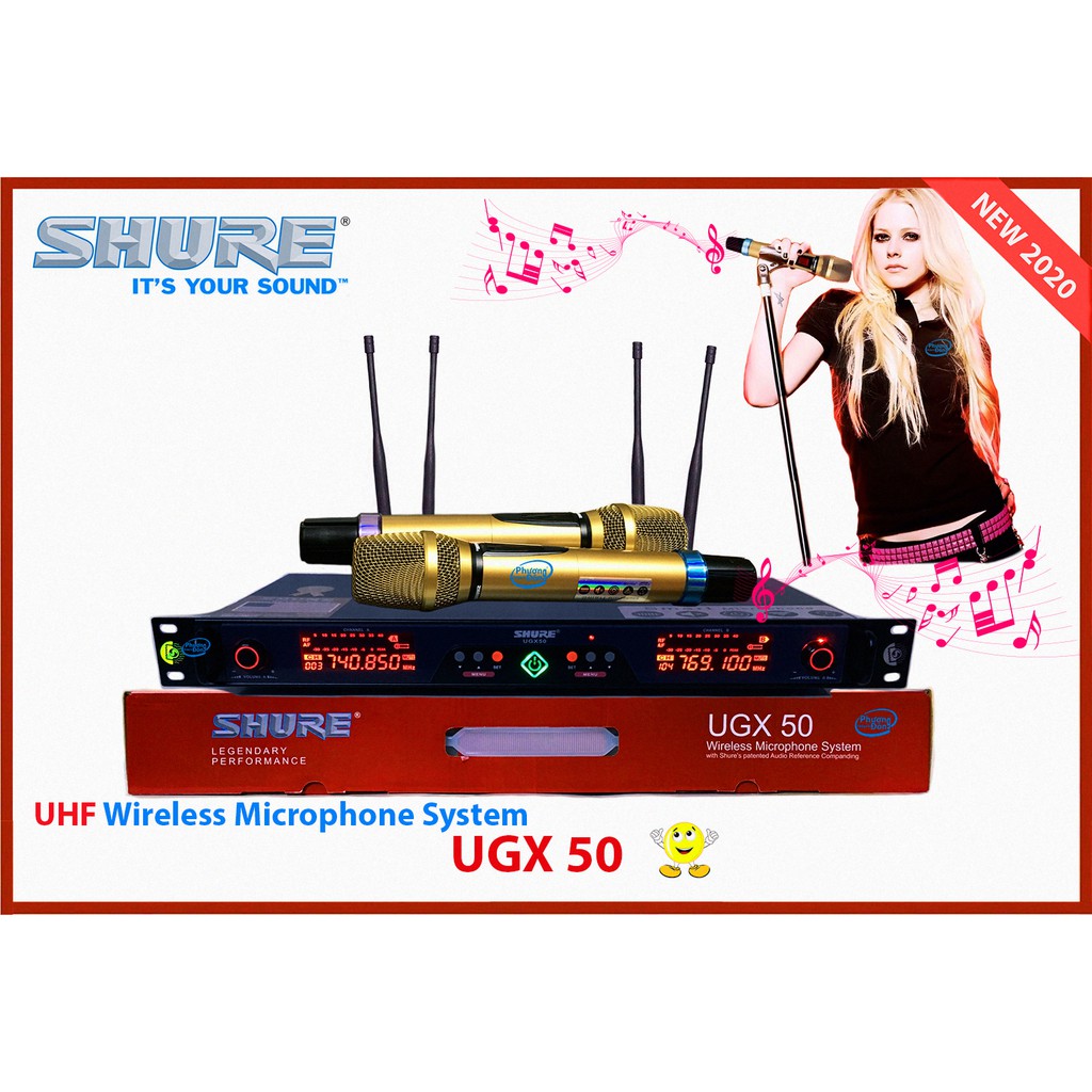 MICRO karaoke SHURE UGX 50 không dây New 2020 Board đỏ, 4 anten hàng loại 1 cao cấp