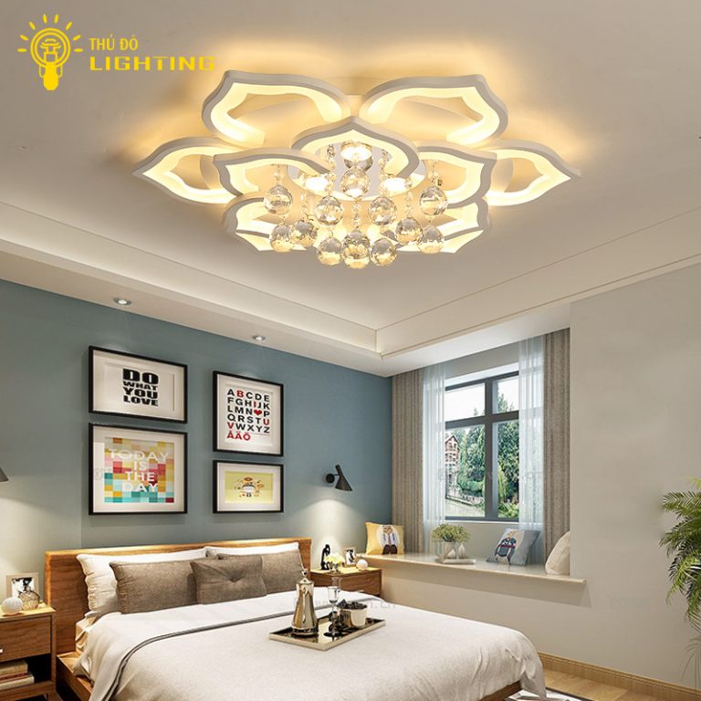 Đèn Ốp Trần Phòng Khách Hoa Sen THỦ ĐÔ LIGHTING 12 Cánh 3 Chế Độ Ánh Sáng Thiết Kế Viên Thả Pha Lê Cao Cấp 2042/12