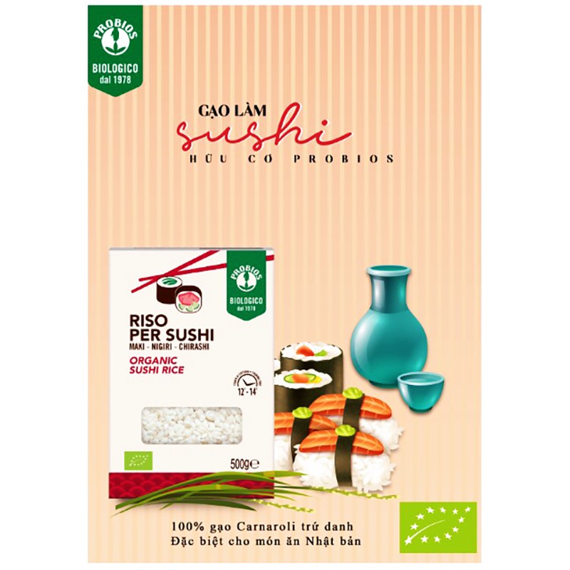 [HÀNG CHÍNH HÃNG] Gạo Hữu Cơ Làm Sushi Probios 500gr - Organic Sushi Rice