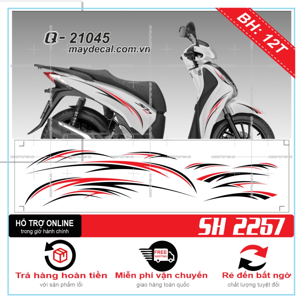 TEM XE SH 2019 CHỈ ĐỎ TRẮNG ĐEN -- SHIN DECAL 2