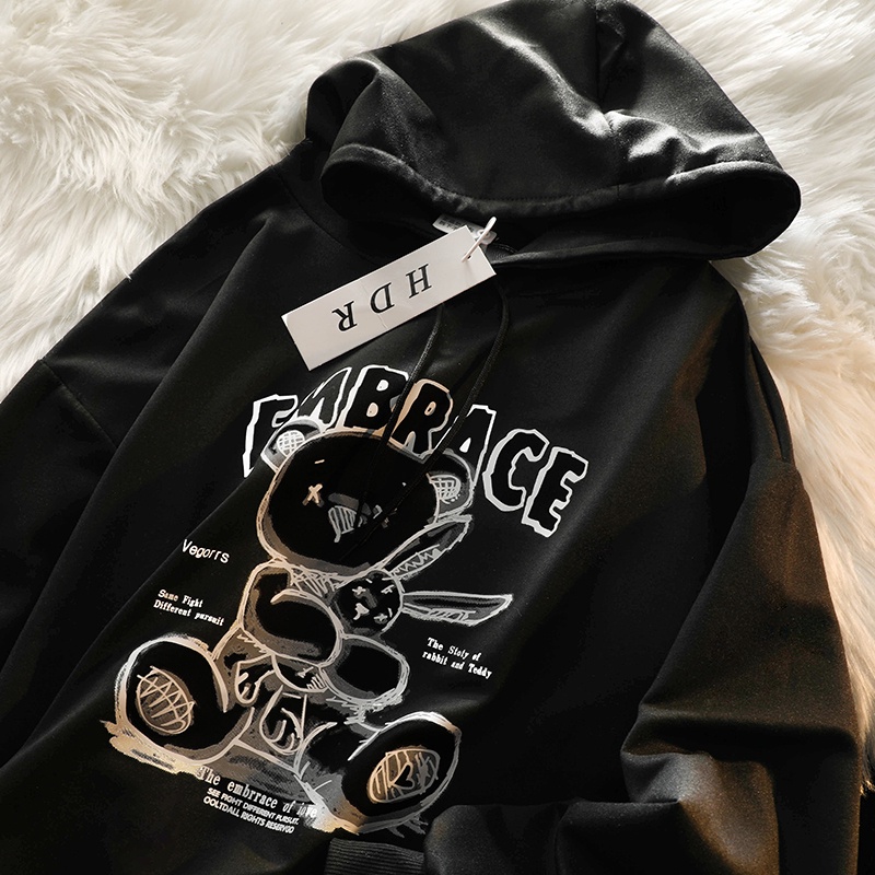 Áo Hoodie Tay Dài Form Rộng In Hình Gấu Dễ Phối Đồ