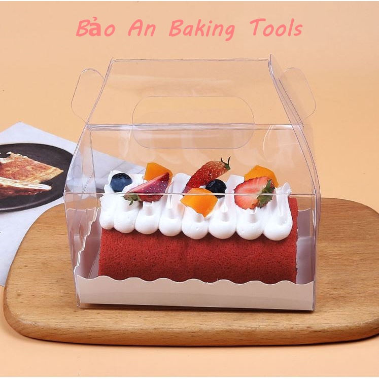 Hộp mica có quai đựng bánh kem cuộn
