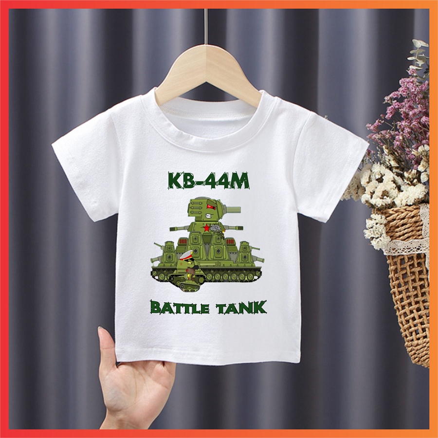 Áo thun in hình phim hoạt hình xe tăng đại chiến cho bé trai cực ngầu