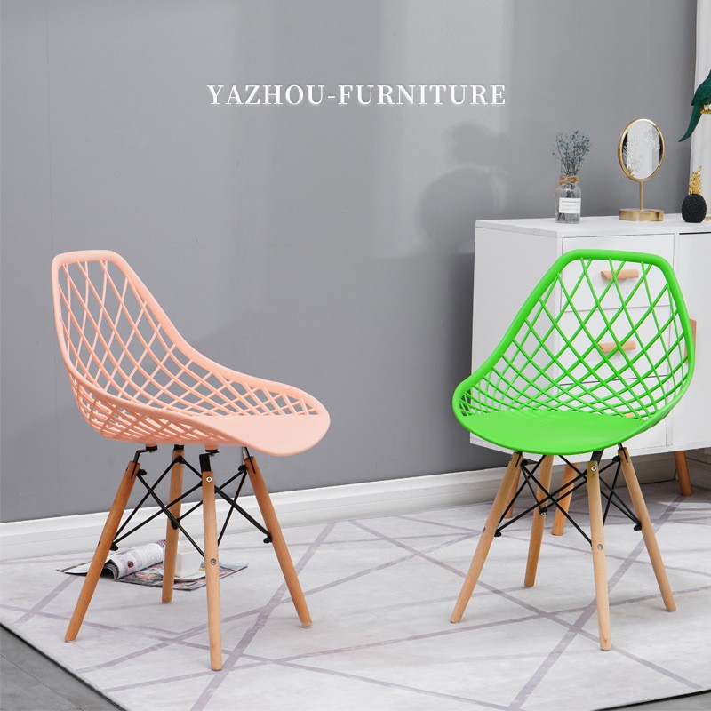 Ghế Eames Caro Chân Gỗ Cao Cấp Kiểu Dáng Sang Trọng - Ghế Cafe, Uống Trà Chân Gỗ Đan Thép, Lưng Dạng Lưới Caro Nhiều Màu