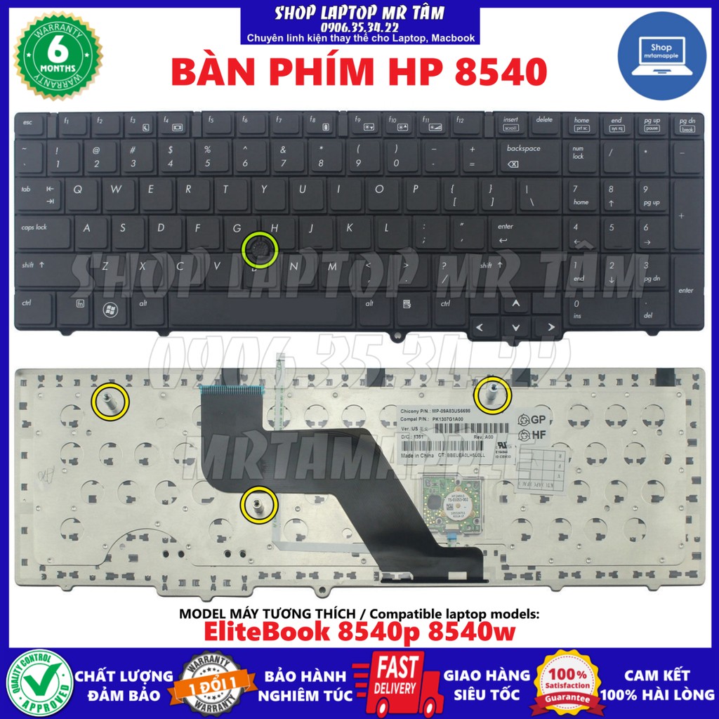 (KEYBOARD) BÀN PHÍM LAPTOP HP 8540 (CÓ CHUỘT) dùng cho EliteBook 8540p 8540w