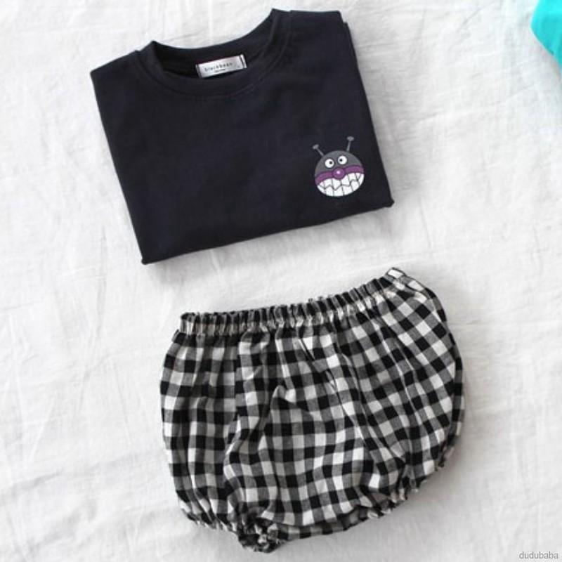 Set Áo Thun Tay Ngắn Và Quần Short Caro Cho Bé