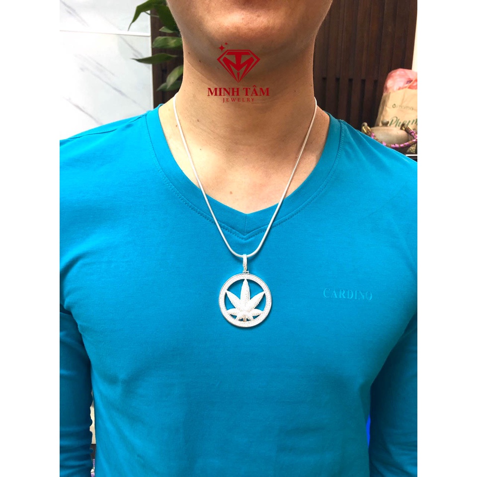 Mặt dây chuyền bạc nam hình lá chất liệu bạc ta,Mặt dây chuyền bạc ta cho nam-Minh Tâm Jewelry