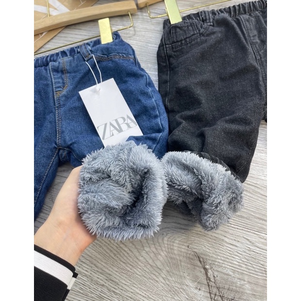 Quần Jeans lót lông zara xuất dư cho bé trai bé gái, kiểu basic mặc êm ái ấm áp thoải mái