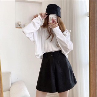 Quần short ngố ống rộng giả váy 2 nút đen trắng nâu (ảnh thật)