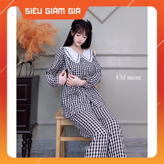 Bộ bầu chất đũi hàn☘️có khoá cho con ti☘️quần có chun chỉnh☘️bộ sau sinh siêu mềm thấm hút mồ hôi☘️Freesize 43~68kg