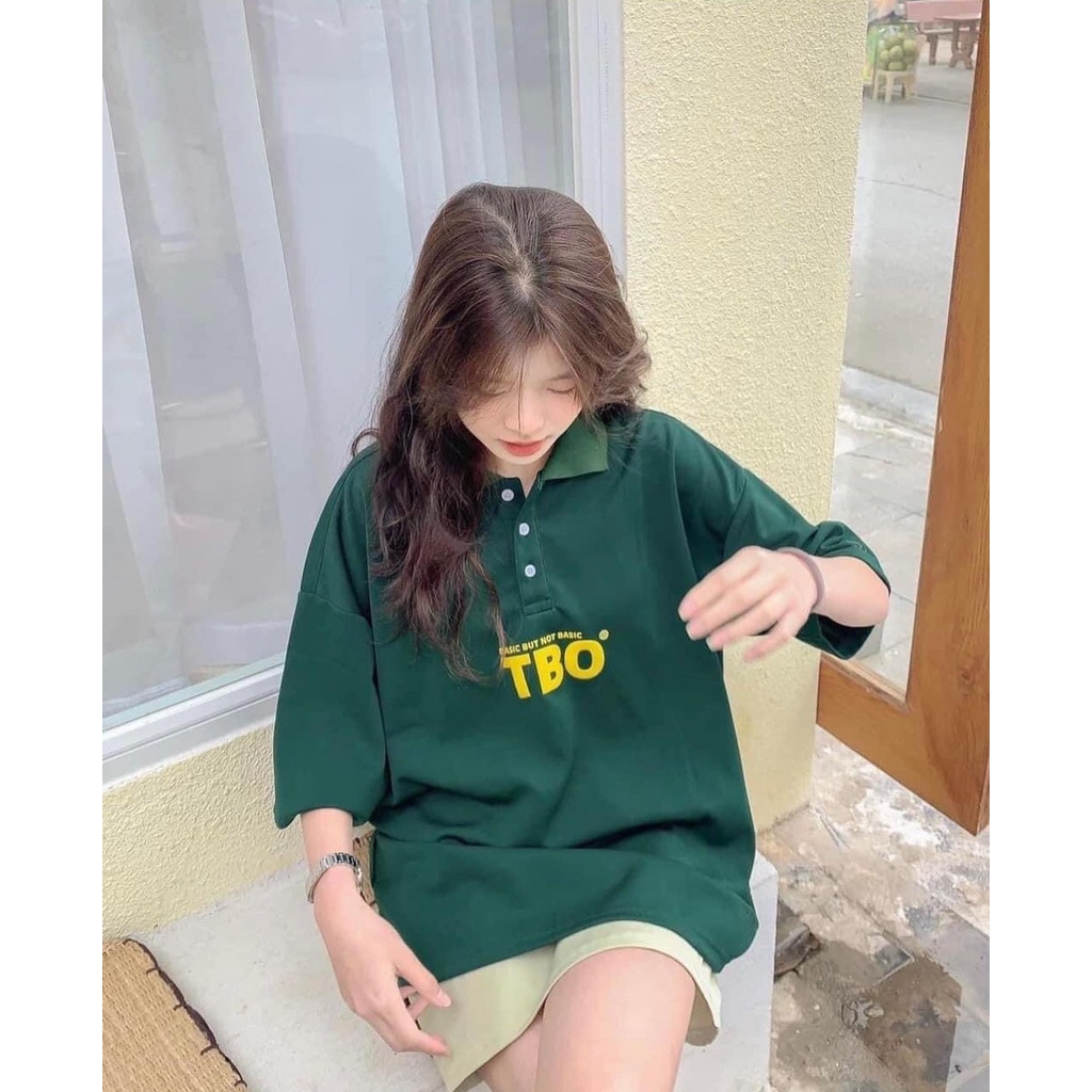 Áo phông cổ bẻ form thụng unisex in chữ T BO chất liệu cotton (H40T-3P)