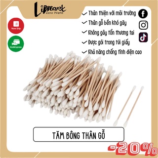Tăm bông gỗ/giấy 200 que Túi Giấy Thân Thiện Môi Trường Limart