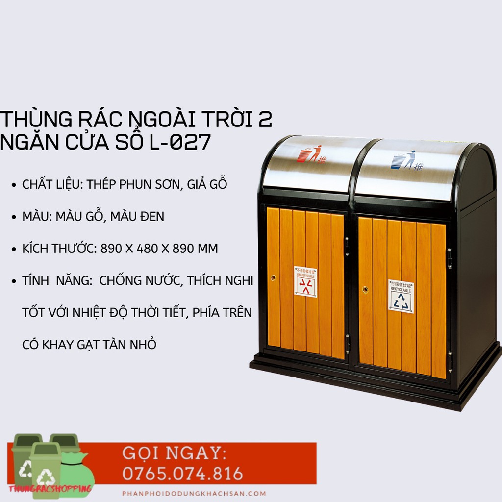 THÙNG RÁC CÔNG CỘNG NGOÀI TRỜI 2 NGĂN CỬA SỔ SIÊU BỀN L-027