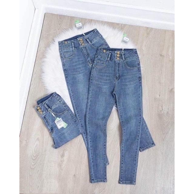 Quần skinny jeans lưng siêu cao 3 nút lưng kiểu