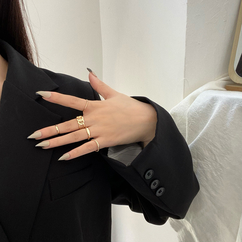 5pcs / Set Metal Fashion Design Rings Opening Finger Sets for Women Jewelry Korean Joint Rings