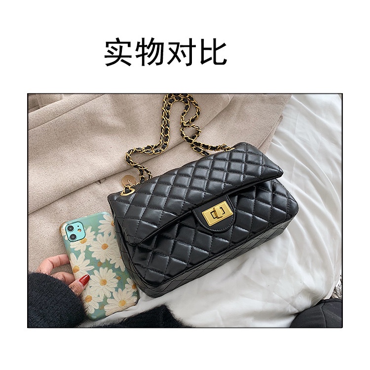 Túi đeo vai JASMIN NOIR dáng vuông nhỏ kẻ sọc hình thoi có dây xích thời trang dành cho nữ