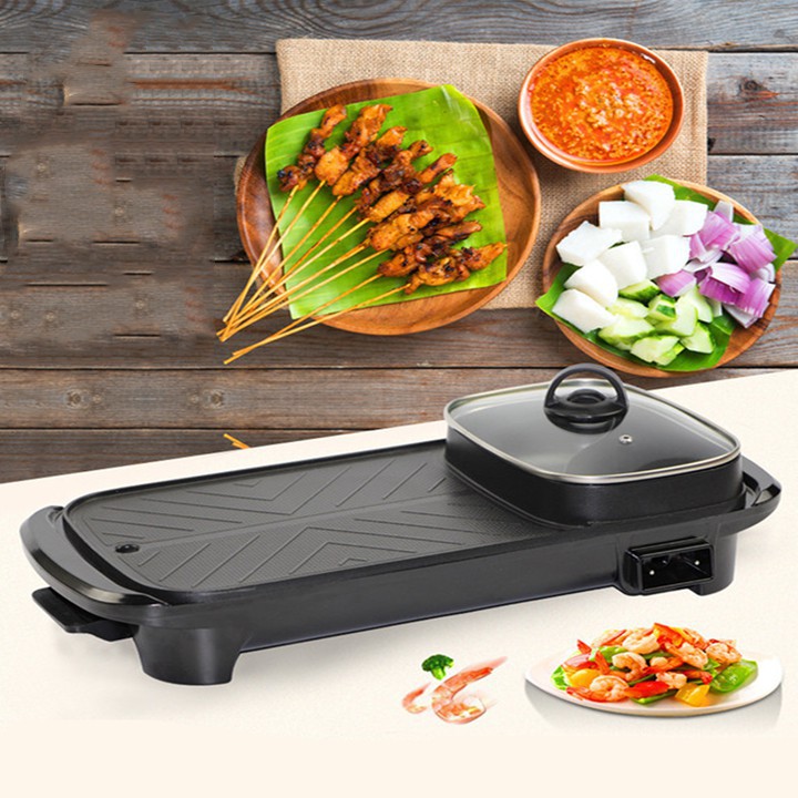 Bếp Lẩu Nướng 2 Trong 1 Chữ Nhật POT-159 1300W, Bếp Lẩu Nướng Không Khói BBQ Hàn Quốc - BẢO HÀNH 12 THÁNG