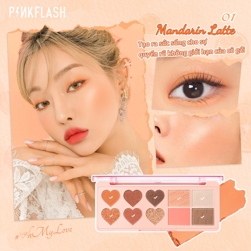 Bảng Phấn Mắt PINKFLASH Kiêm Phấn Má Hồng + Phấn Bắt Sáng + Phấn Tạo Khối 4 Trong 1 Đa Năng