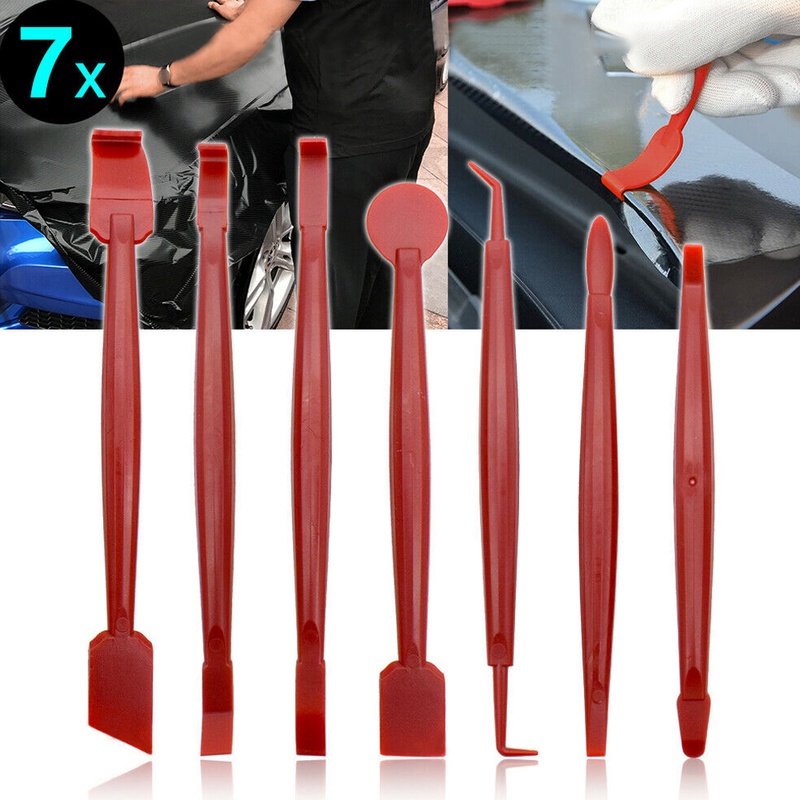Bộ 7 Dụng Cụ Dán Decal Vinyl Sợi Carbon 3D Màu Đỏ Thông Dụng Cho Xe Hơi