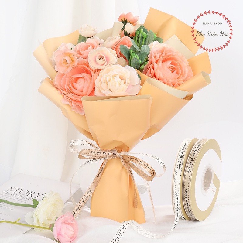 Dây Ruy Băng Vải In Chữ ❤️LOVE U FOR ALL MY LIFE❤️ Bản 1cm, Trang Trí Hộp Quà - Bó Hoa