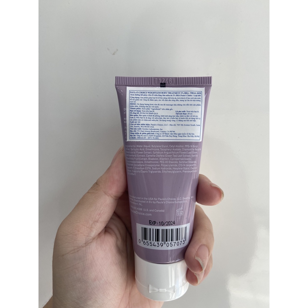 Kem dưỡng thể Paula’s Choice RESIST WEIGHTLESS BODY TREATMENT WITH 2% BHA 60ml - Từ Hảo