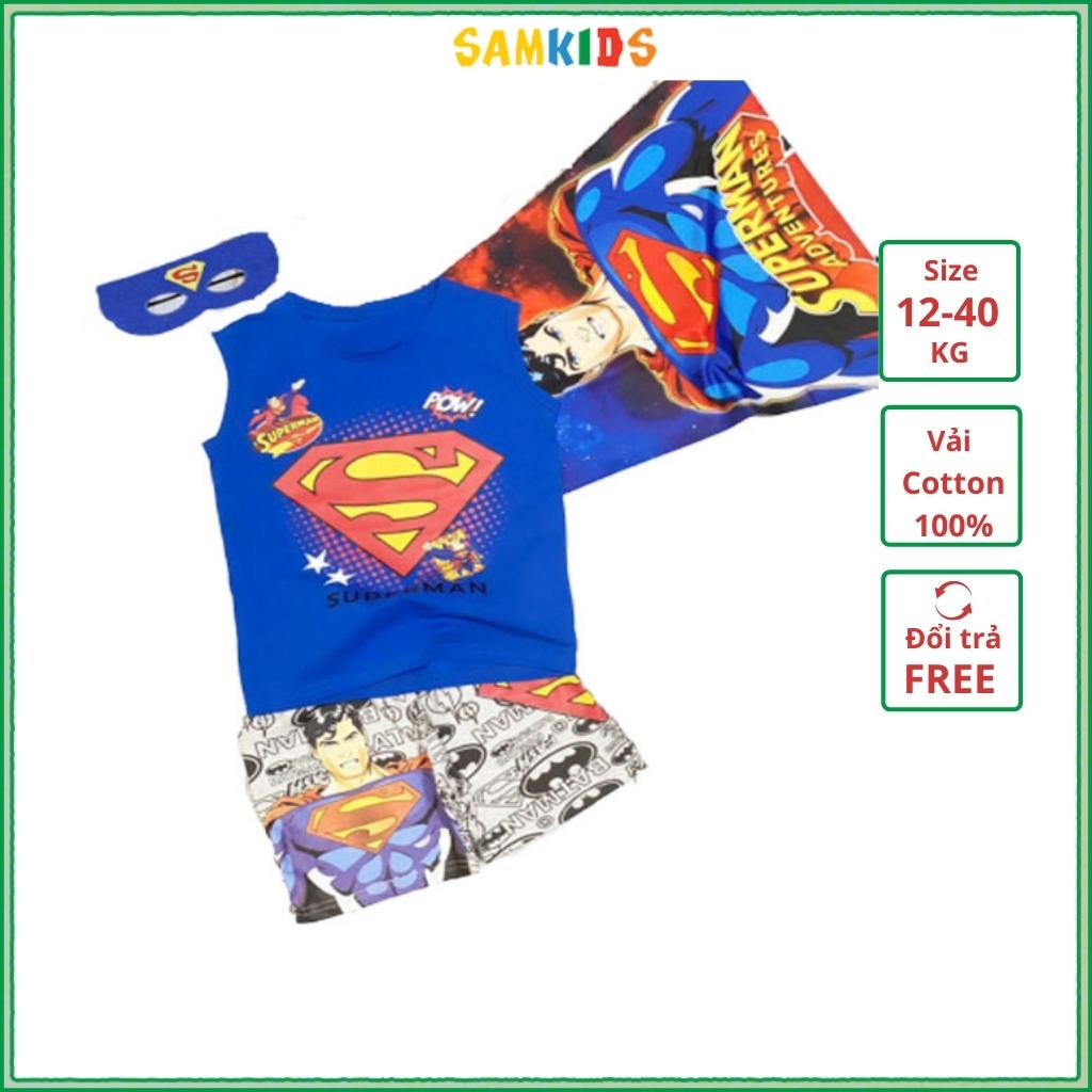 Bộ Đồ Siêu Nhân Anh Hùng Cơ Bắp SAMKIDS Cotton In 3D Sắc Nét Tặng Kèm Áo Choàng Và Mặt Nạ