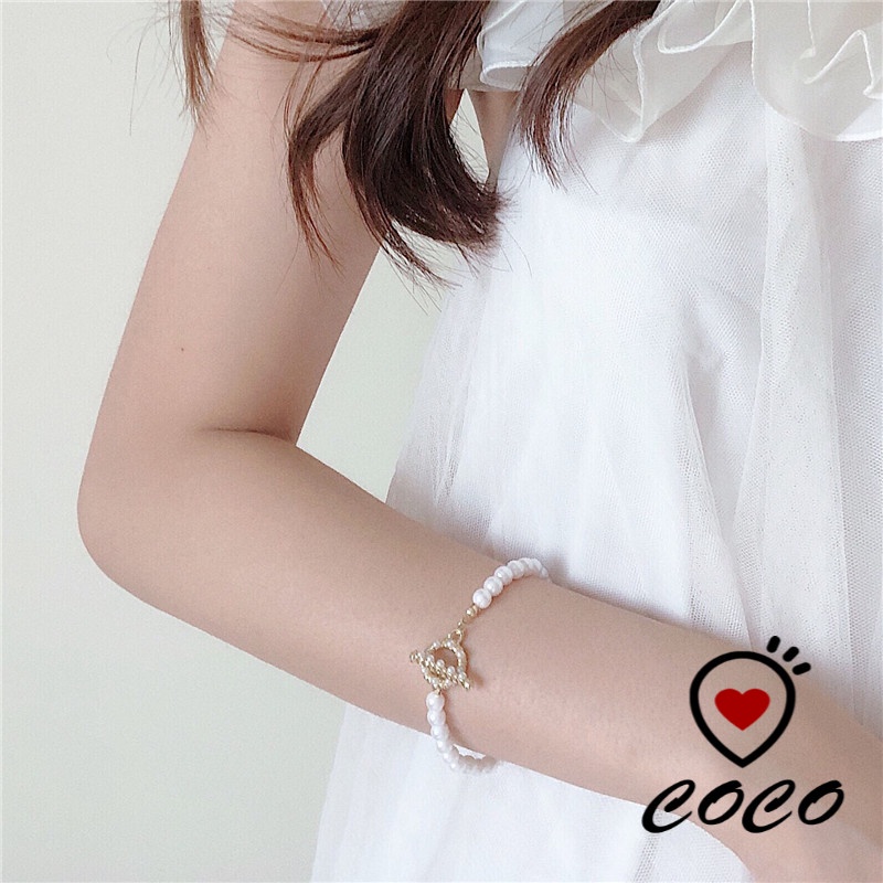 Vòng Tay Mạ Vàng Trắng Xâu Ngọc Trai Giả Thiết Kế Đơn Giản Thời Trang Cho Nữ