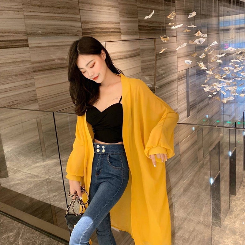 Áo Khoác cardigan chiffon Tay Dài Dáng Rộng Phong Cách Hàn Quốc Thời Trang Mùa Hè Xinh Xắn Cho Nữ