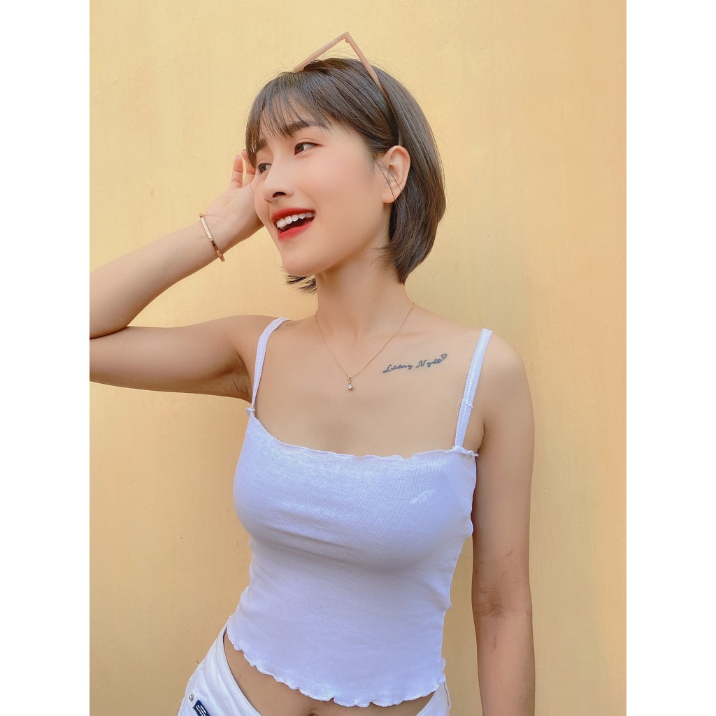 Áo Hai Dây ❤️ Áo 2 Dây Croptop Nữ ❤️ Viền Bèo Nhiều Màu Chất Thun Cotton Co Dãn Siêu Mát Cute Phô Mai Que