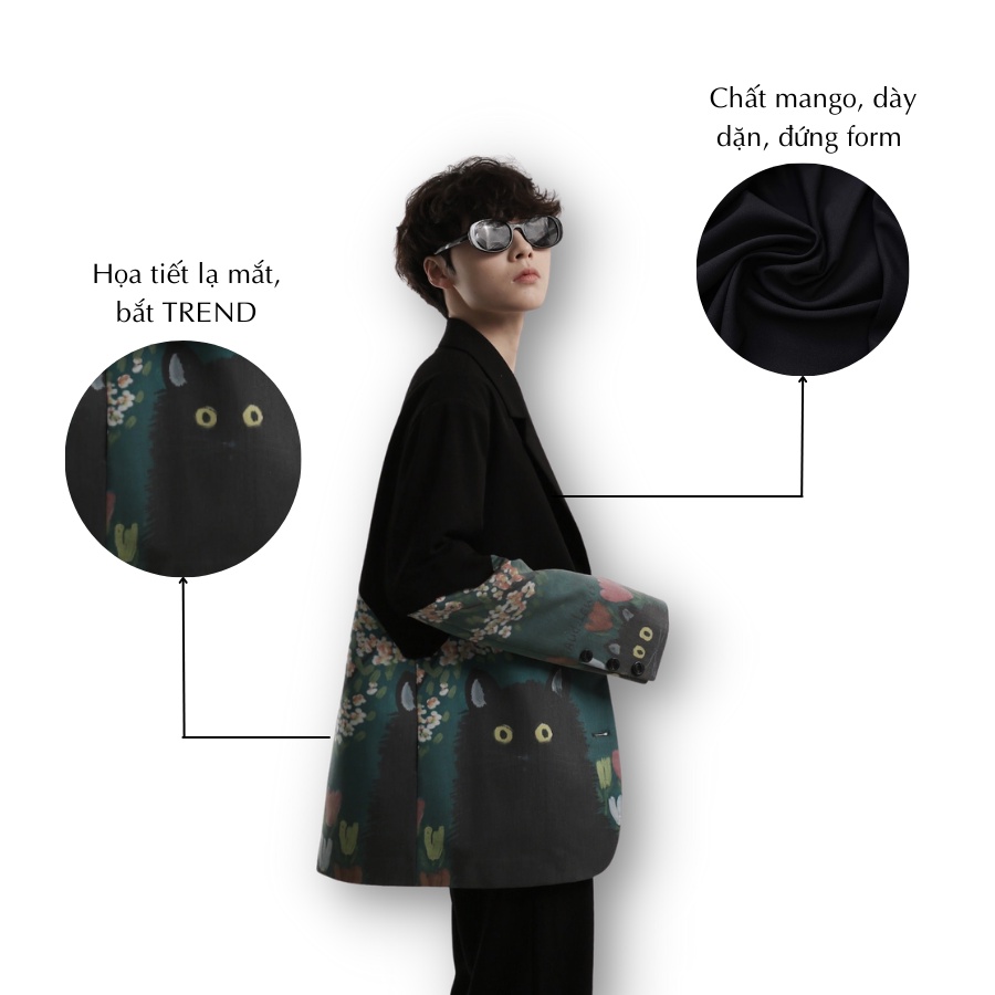 Áo Khoác  Blazer Nam  phối thân họa tiết phong cách Hàn Quốc NTC A023