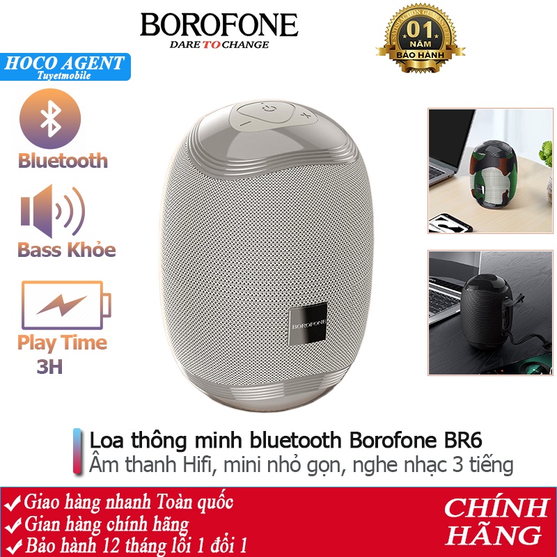 Loa Bluetooth Borofone BR6 nhỏ gọn Bass mạnh mẽ, to rõ, hỗ trợ di động không dây 5.0 kết nối 2 loa cùng lúc - Chính hãng