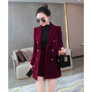 Set vest nhung mỏng đỏ đô S848