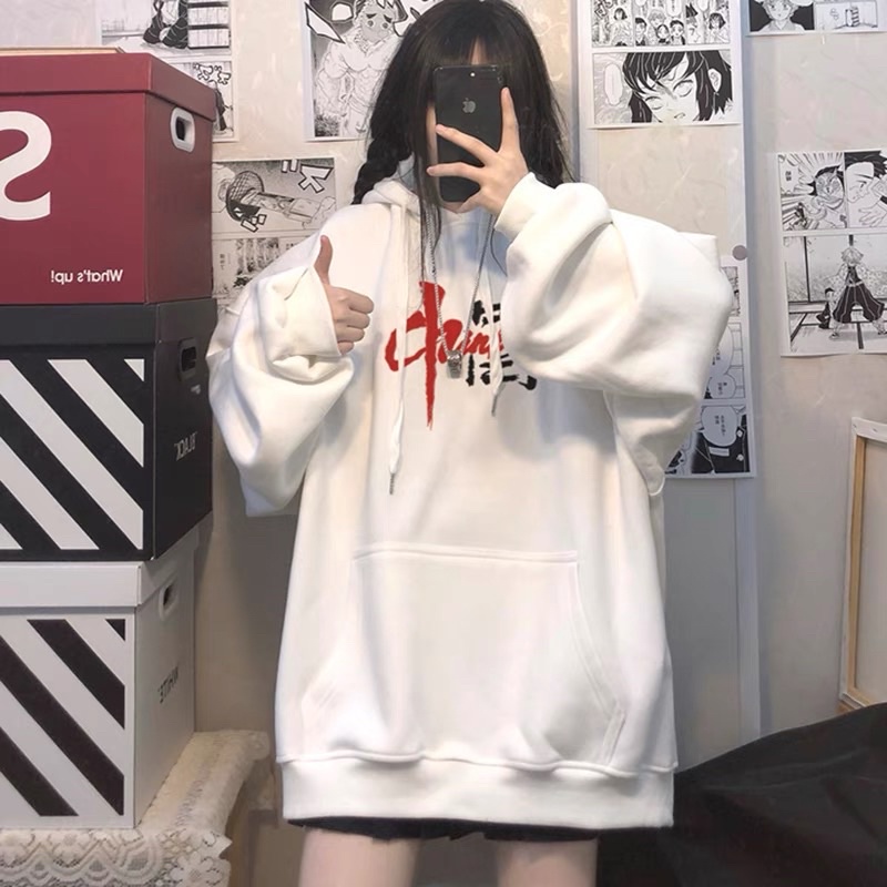Áo HOODIE Nỉ Bông Unisex Tay Dài Chữ Tàu