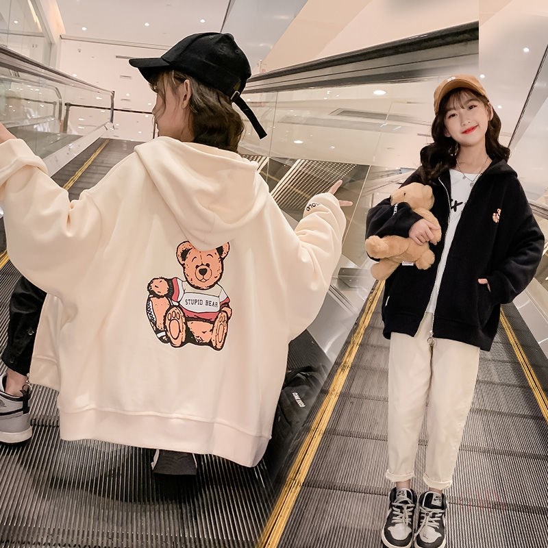 Áo khoác cardigan có mũ trùm đầu phong cách phương Tây thời trang mùa thu 2021 dành cho bé gái