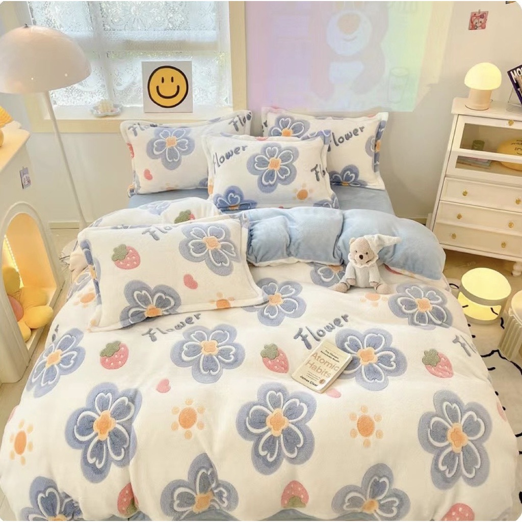 Bộ Chăn Ga Gối Nỉ Nhung 5D, Ga gối Nỉ Nhung Tuyết Sữa Các Mẫu Đẹp