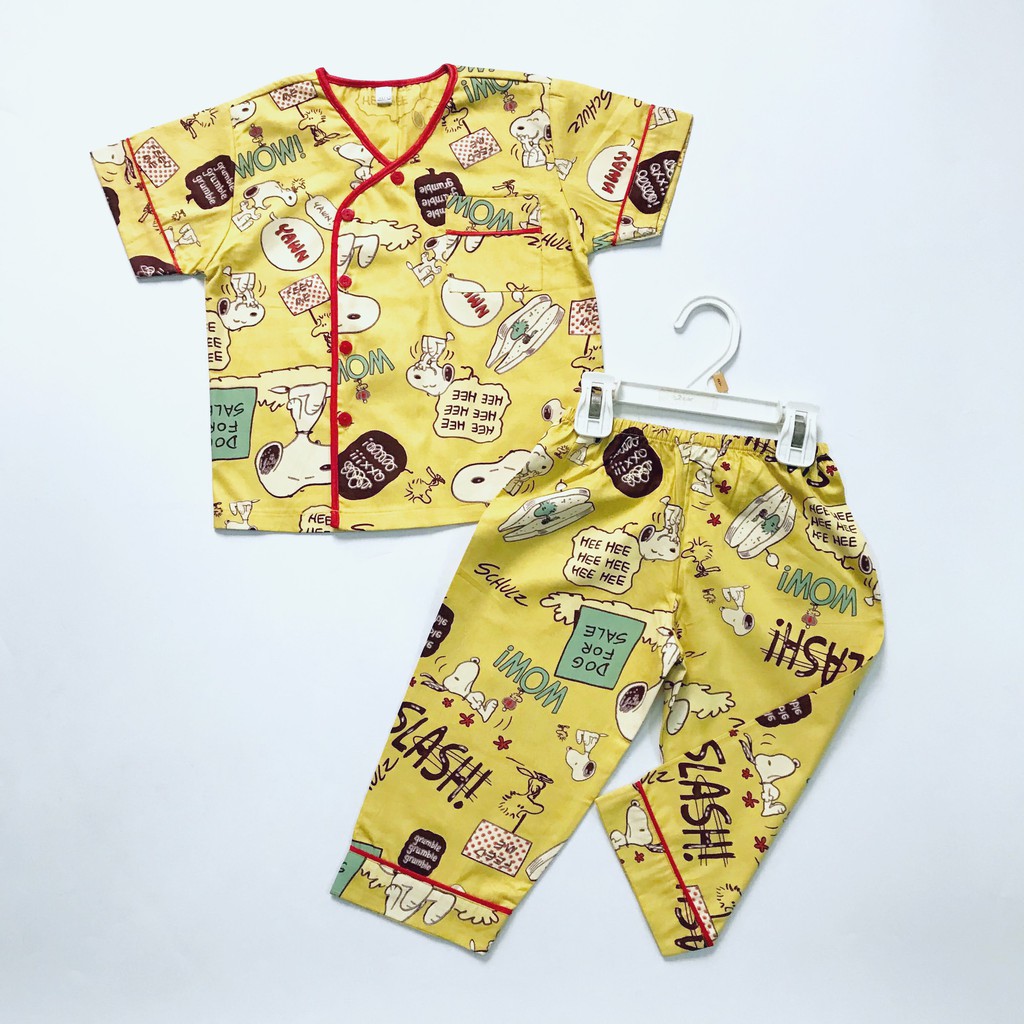 Pijama tay ngắn cho bé vải thô cotton hút mồ hôi hình thú nhiều mẫu size 10-45kg