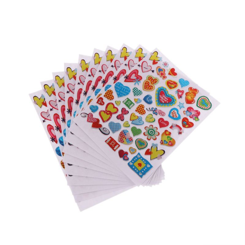 Set 10 tấm hình dán trái tim trang trí sổ tay tán dương