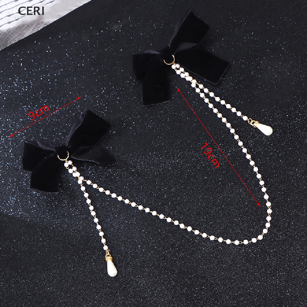 Kẹp Tóc Hình Nơ Bằng Nhung Phối Chuỗi Hạt Ngọc Trai Thời Trang Cho Nữ