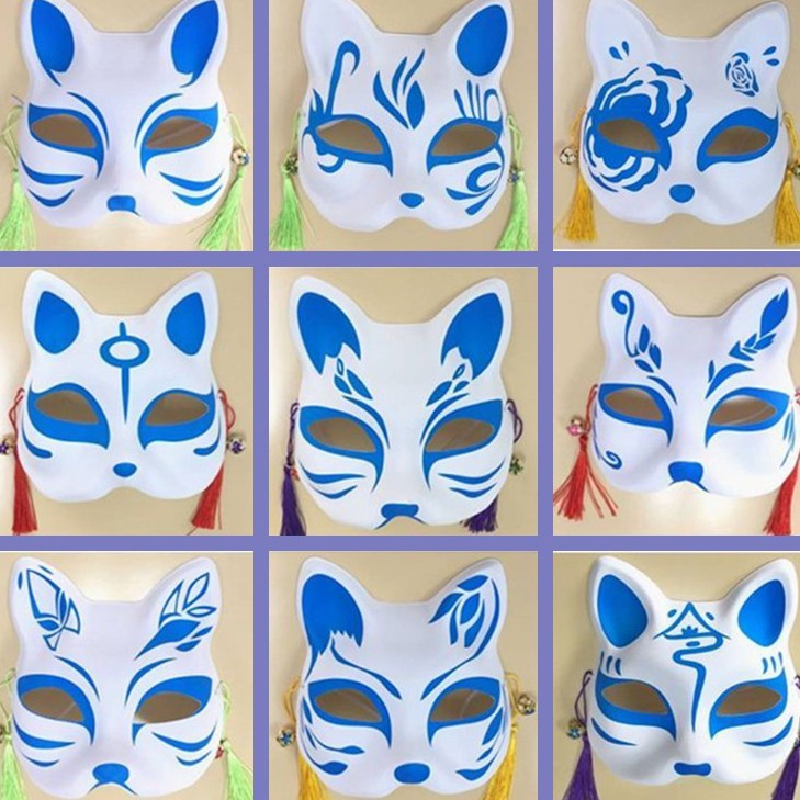Mặt Nạ Hóa Trang Mèo Vẽ Tay Phong Cách Nhật Bản-Mặt nạ cáo/mèo vẽ sẵn-Mặt Nạ Hóa Trang- Mặt Nạ Vẽ Mèo