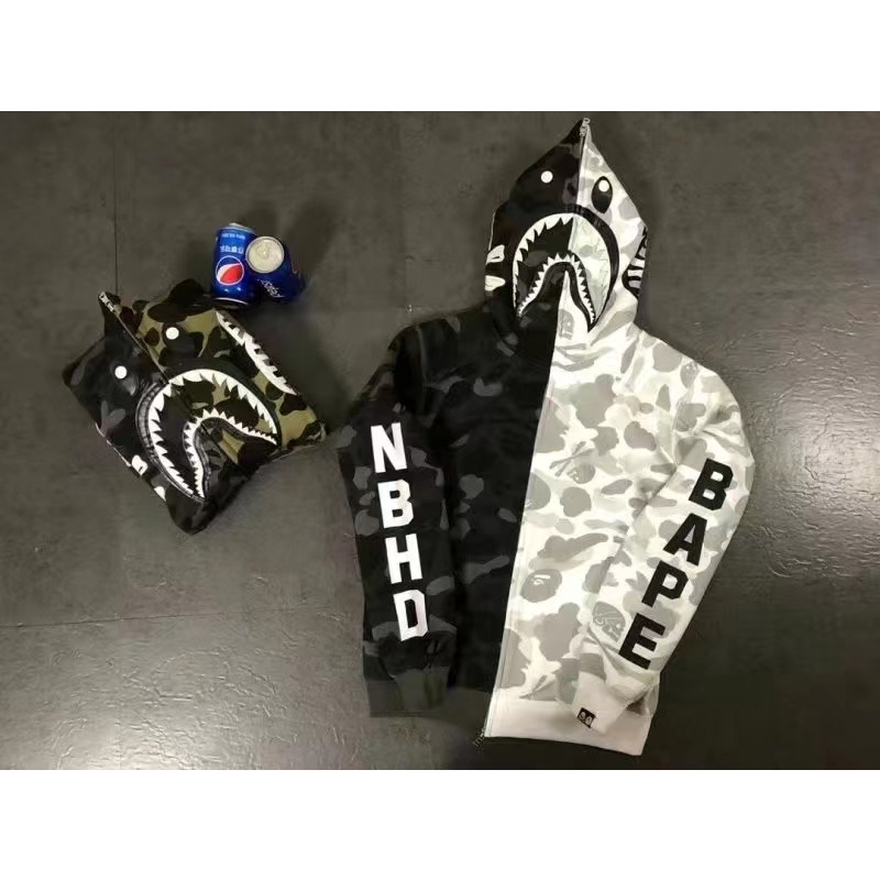 Bape Áo Khoác Hoodie In Hình Đầu Cá Mập 3D Cá Tính Cho Cặp Đôi
